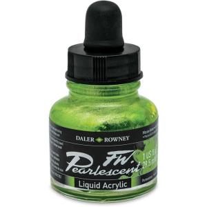 image:imageDalerRowney FW Pearlescent Acrylic Ink Bottle Macaw Green  Acrylic Drawing Ink for Artists and Students  Permanent Calligraphy Ink  Archival Ink for Illustrating and More