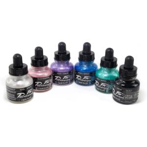 image:imageFW Acrylic Ink Pearlescent Colors Set 6 Bottles Premium Shimmer Liquid Ink Lightfast Waterproof Formula for Calligraphy Airbrush Illustration Art