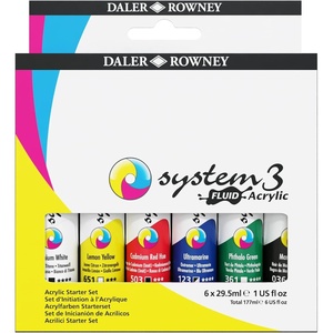 image:imageDaler Rowney System3 295ml 10Tube Fluid Acrylic Paint Set  Acrylic Pouring Paint Supplies for Artists and Students  Vivid HighFlow Artist Paint Set for Canvas Murals and More6 Piece Set