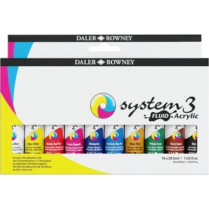 image:imageDaler Rowney System3 295ml 10Tube Fluid Acrylic Paint Set  Acrylic Pouring Paint Supplies for Artists and Students  Vivid HighFlow Artist Paint Set for Canvas Murals and More10 Piece Set