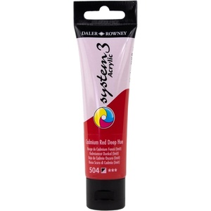 image:imageDaler Rowney System3 Acrylic Paint Plastic Tube 2oz  59 ml Process Yellow504 Cadmium Red Deep Hue