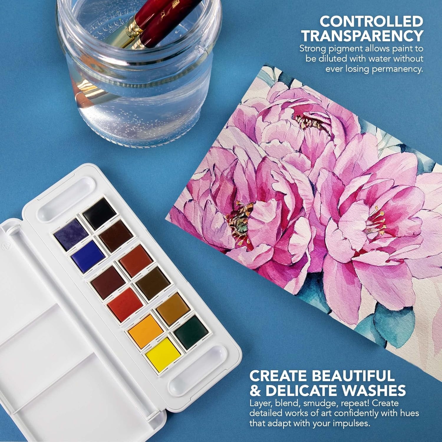 image:imageDalerRowney Aquafine Watercolor Paint Set Shayda Campbell Artist Palette Plastic Travel Set 24 Half Pans Assorted Colors 1 Count12 Count Pack of 1
