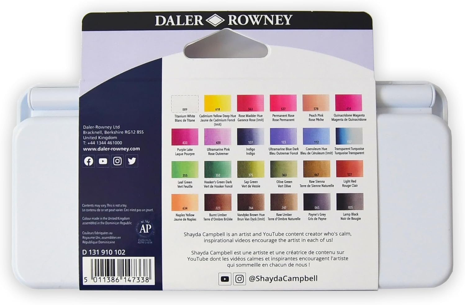 image:imageDalerRowney Aquafine Watercolor Paint Set Shayda Campbell Artist Palette Plastic Travel Set 24 Half Pans Assorted Colors 1 Count24 Count Pack of 1