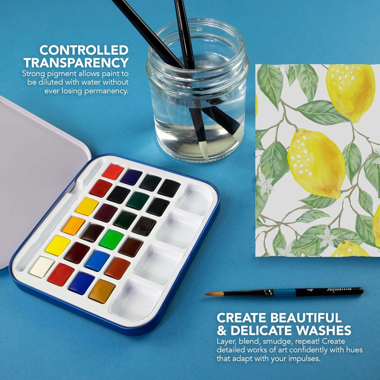 image:imageDalerRowney Aquafine Watercolor Paint Set Shayda Campbell Artist Palette Plastic Travel Set 24 Half Pans Assorted Colors 1 Count24 Count Pack of 1