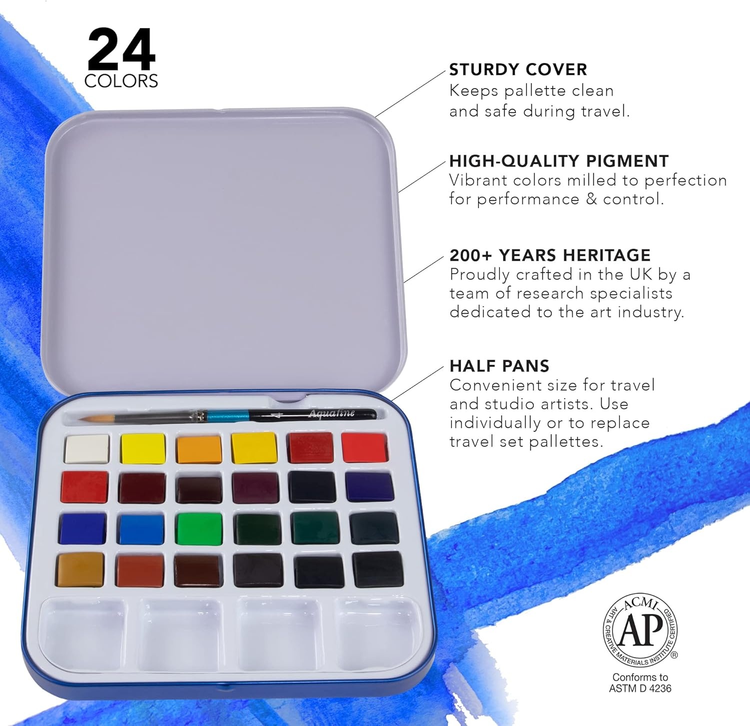 image:imageDalerRowney Aquafine Watercolor Paint Set Shayda Campbell Artist Palette Plastic Travel Set 24 Half Pans Assorted Colors 1 Count24 Count Pack of 1
