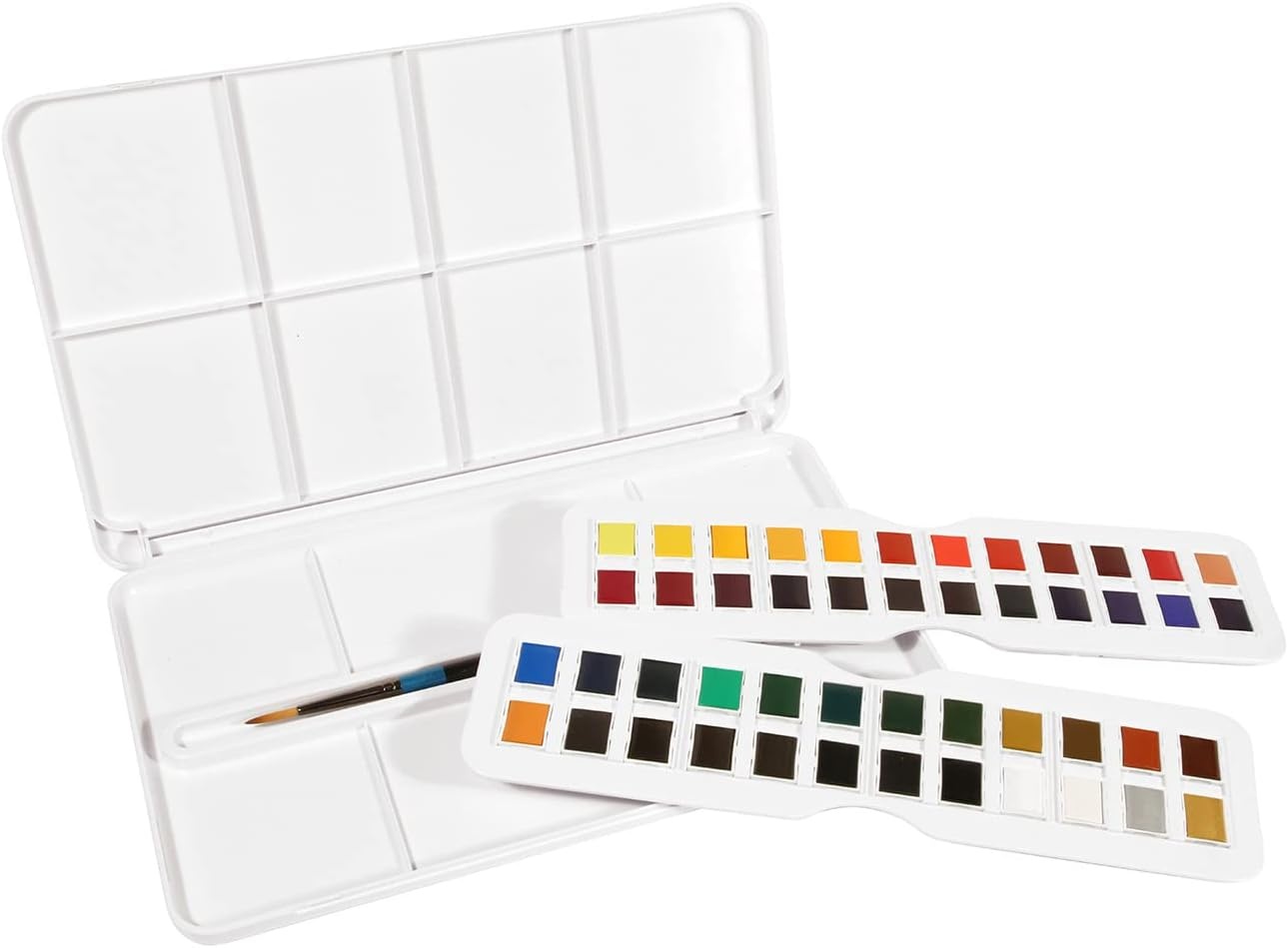 image:imageDalerRowney Aquafine Watercolor Paint Set Shayda Campbell Artist Palette Plastic Travel Set 24 Half Pans Assorted Colors 1 Count48 Count Pack of 1
