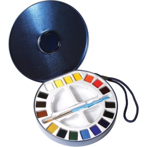 image:imageAQUAFINE Watercolour Metallkasten ReiseDose 18 x 12 Npfchen 1 Pinsel 2 Paletten1 Count Pack of 1