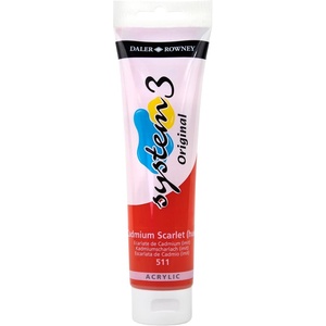 image:imageDaler Rowney System3 Cadmium Scarlet Hue 150ml Acrylic Paint Tube  Acrylic Painting Supplies for Artists and Students  Artist Paint for Murals Canvas and More  Art Paint for All Skill Sets