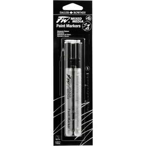 image:imageFW Mixed Media Paint Markers  Two Empty Markers with 24 mm Round Paint Marker Nibs  Empty Paint Pen 2Pack with Extra Nibs for Liquid Media  Medium Barrel Refillable Paint Pens for Bold Lines1MM Hard  Marker