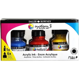 image:imageDalerRowney System3 Acrylic Ink Set of 6 Introductory Colors Versatile Acrylic Ink for Artists and Students  Opaque Calligraphy Ink for Drawing Illustrating Airbrushing Dip Pen Ink and More